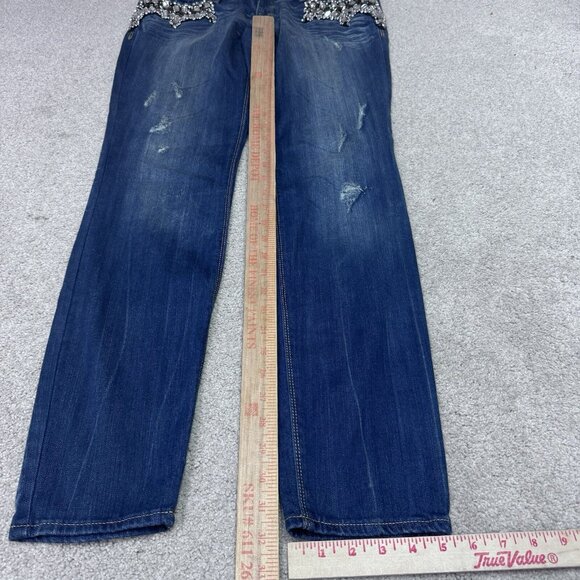 Express Jeans Ultra Skinny Zelda Slim Fit Rhinestone Blue Low Rise Women’s Sz 10 - Picture 3 of 13